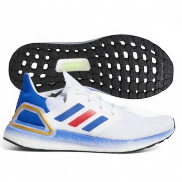Adidas Ultraboost 20 USA Edition Mens Running Shoes White Red Blue FY9039 NEW - Picture 1 of 8